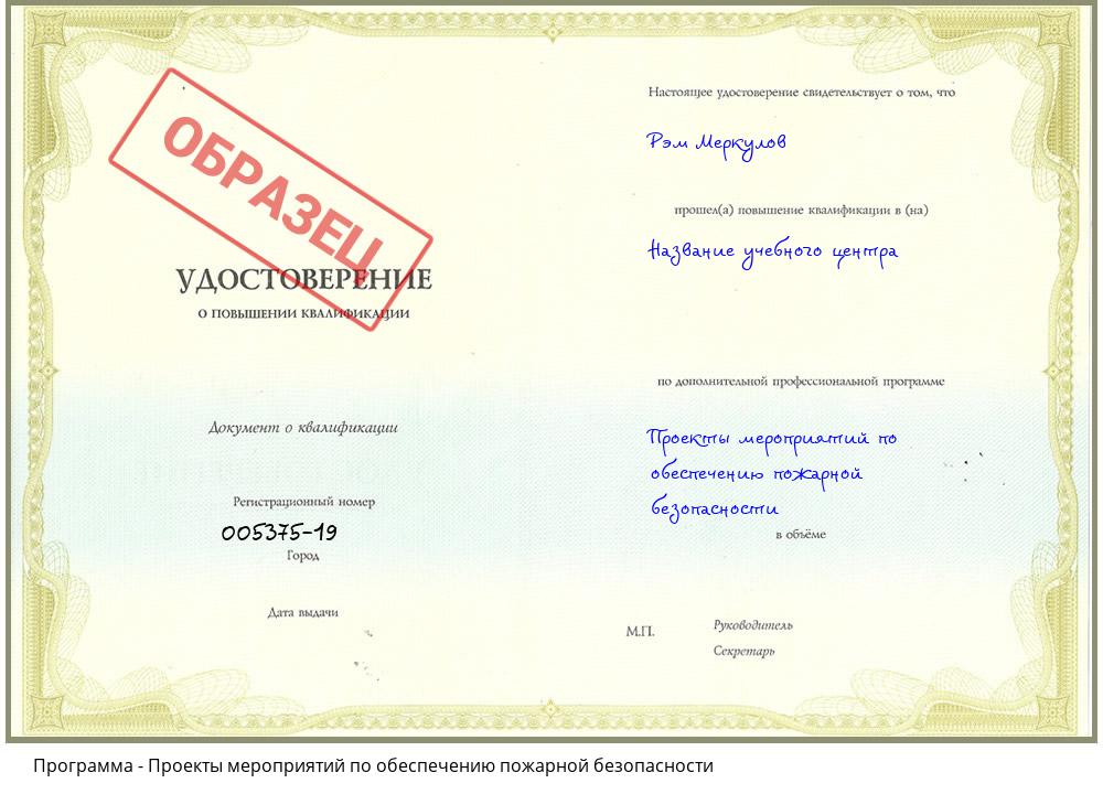 Проекты мероприятий по обеспечению пожарной безопасности Сунжа