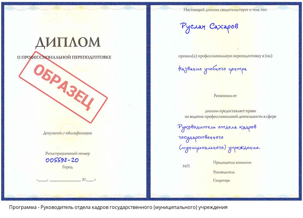 Руководитель отдела кадров государственного (муниципального) учреждения Сунжа