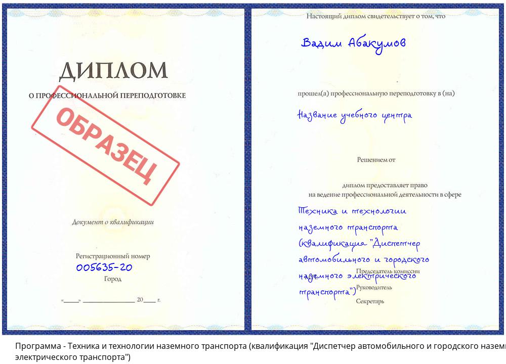 Техника и технологии наземного транспорта (квалификация "Диспетчер автомобильного и городского наземного электрического транспорта") Сунжа
