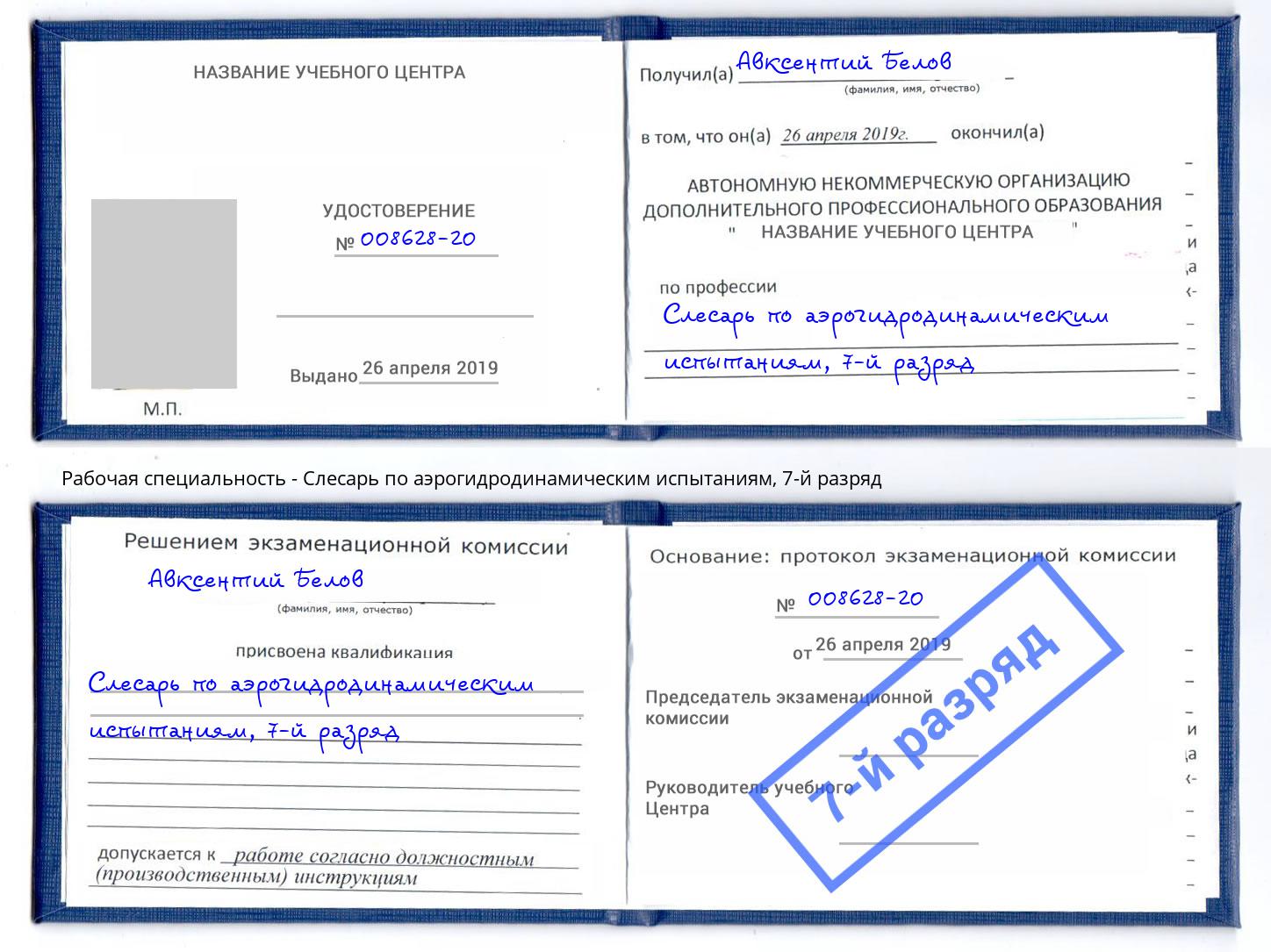 корочка 7-й разряд Слесарь по аэрогидродинамическим испытаниям Сунжа