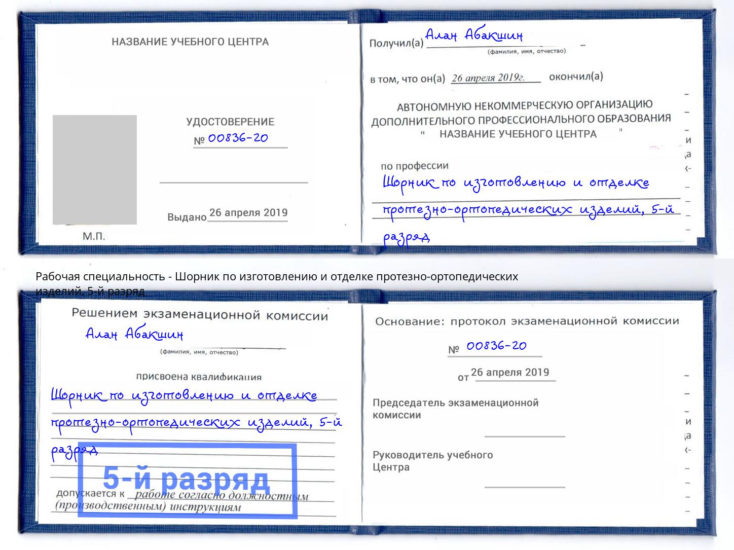 корочка 5-й разряд Шорник по изготовлению и отделке протезно-ортопедических изделий Сунжа