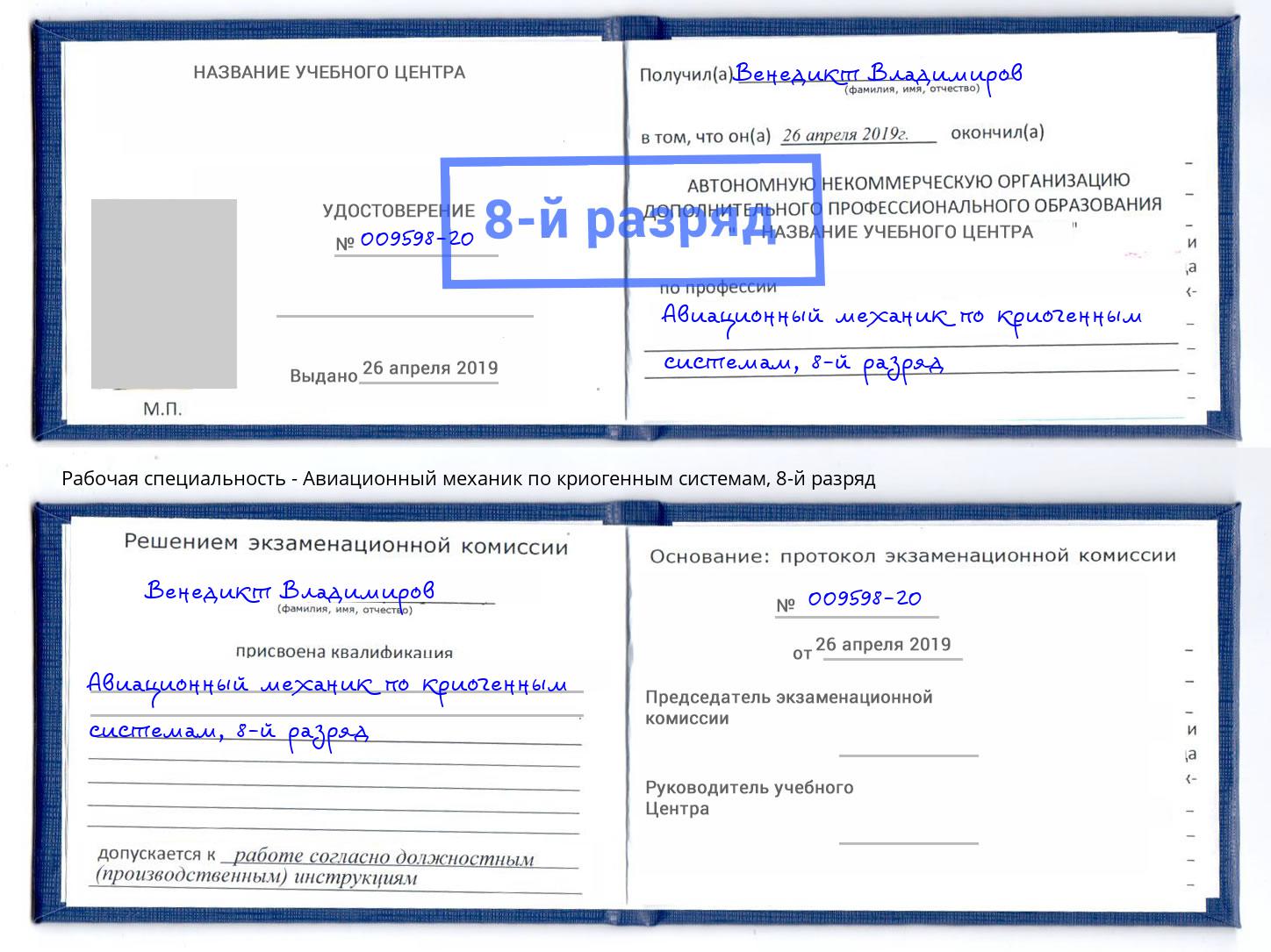 корочка 8-й разряд Авиационный механик по криогенным системам Сунжа